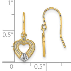 14K w/White Rhodium Polished Heart Shepherd Hook Earrings