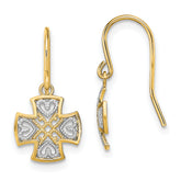 14K and Rhodium Fancy Dangle Wire Earrings