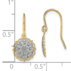 14K and Rhodium Fancy Dangle Wire Earrings