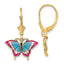 Red Enameled Wings Butterfly Leverback Earrings in 14K Yellow Gold - Sophia Jewelers