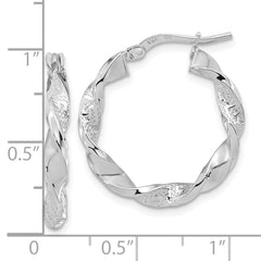14k White Gold Polished and Textured Twisted Hoop Earrings