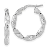 14k White Gold Polished and Textured Twisted Hoop Earrings