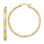 14K White Rhodium Polished Satin Diamond-cut Fancy Hoop Earrings