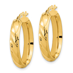 14K Polished and Twisted Oval Hoop Earrings