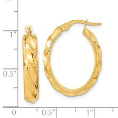 14K Polished and Twisted Oval Hoop Earrings