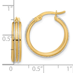14K Two-tone Polished and Diamond-cut Hoop Earrings