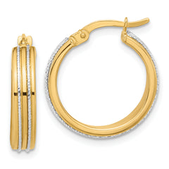 14K Two-tone Polished and Diamond-cut Hoop Earrings
