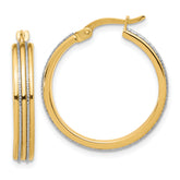 14K Two-tone Polished and Diamond-cut Hoop Earrings