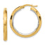 14K with White Rhodium Polished and Diamond-cut Hoop Earrings