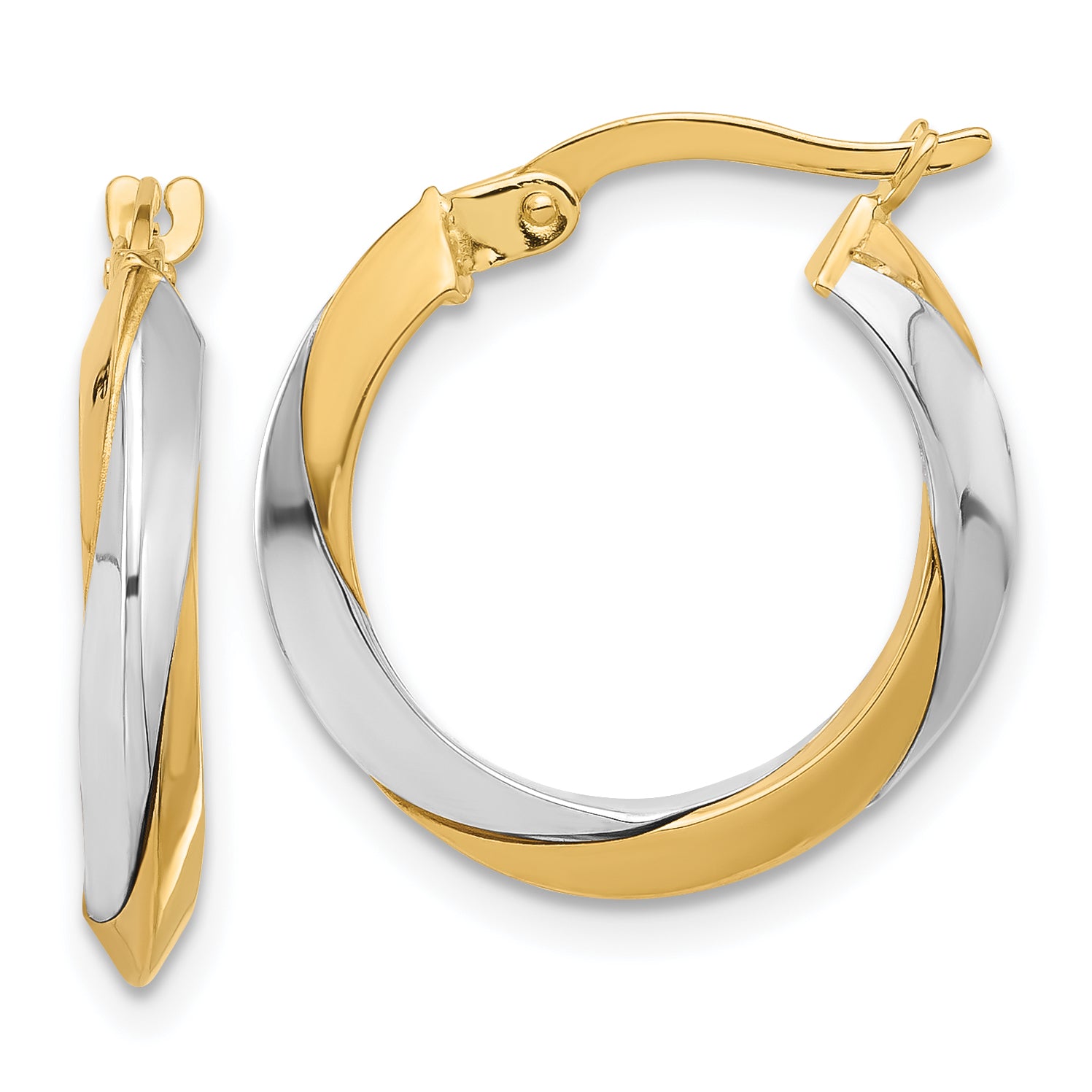 14K Two-tone Polished Twist Hoop Earrings