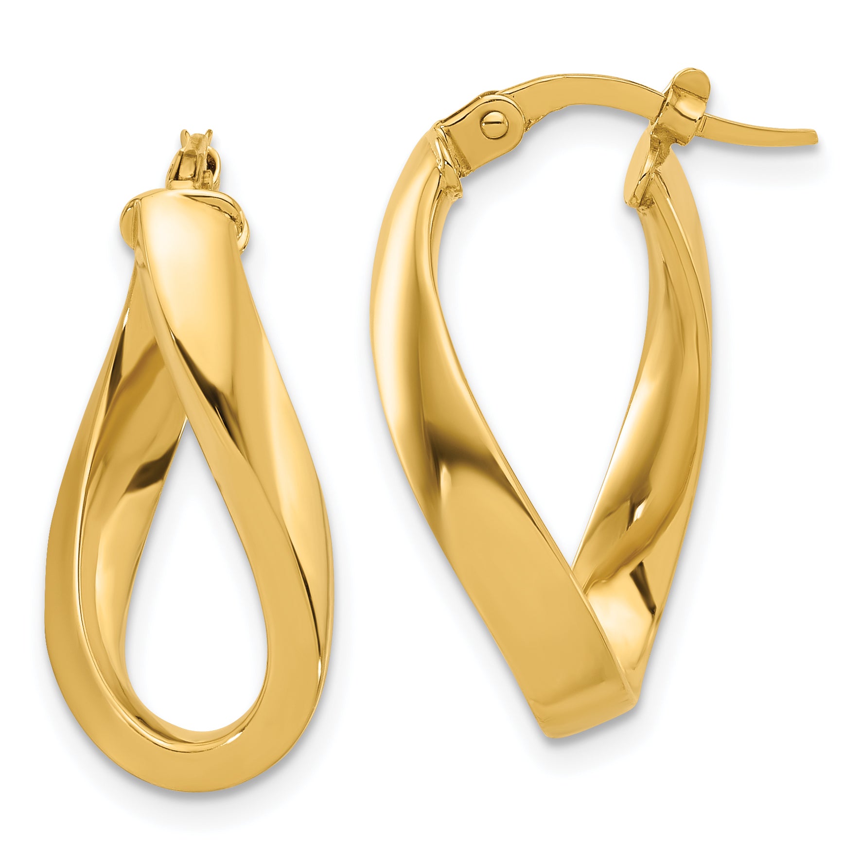 14K Polished Twisted Oval Hoop Earrings
