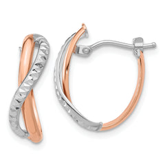 14K Two-tone Polished Diamond-cut Crossover Hoop Earrings