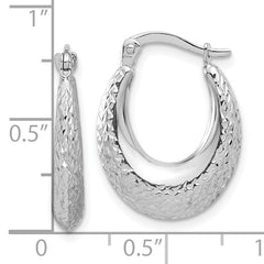 14K White Gold Polished and Diamond-cut Hoop Earrings