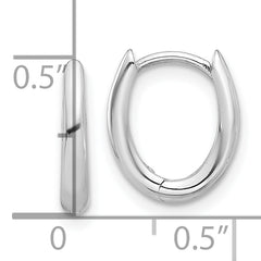 14K White Gold Polished Oval Hinged Hoop Earrings