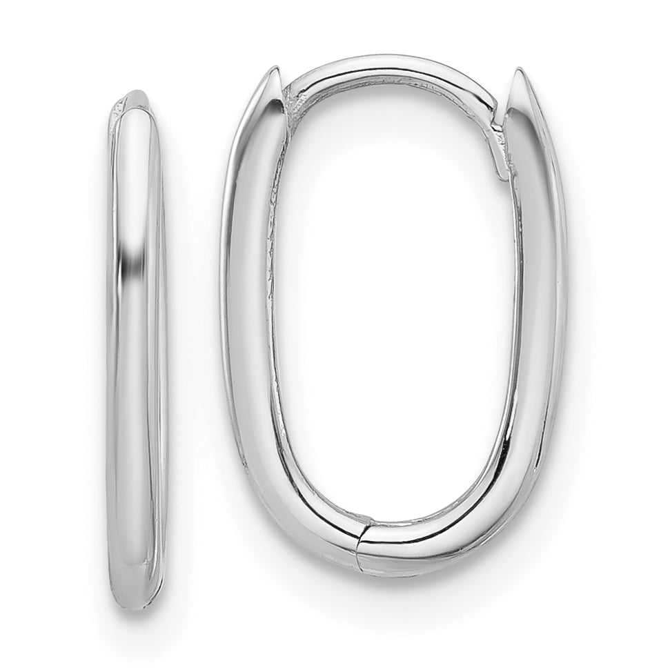 14K White Gold Polished Oval Hinged Hoop Earrings