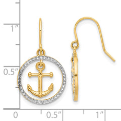 14k and White Rhodium D/C Anchor Dangle in Circle Dangle Earrings