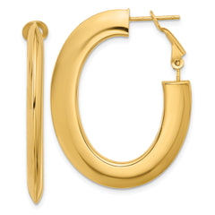 14K Polished Knife Edge Oval Hoop Omega Back Earrings