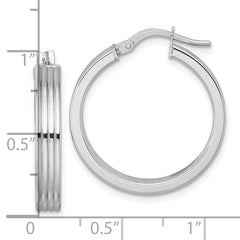 14k White Gold Polished and Grooved 4.00 x 24mm Tube Hoop Earrings