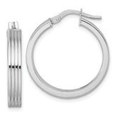14k White Gold Polished and Grooved 4.00 x 24mm Tube Hoop Earrings