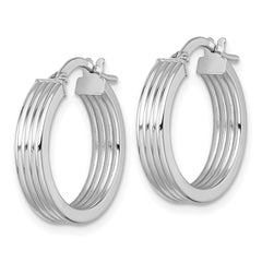 14k White Gold Polished and Grooved 4.00 x 18mm Tube Hoop Earrings