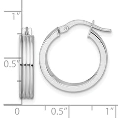 14k White Gold Polished and Grooved 4.00 x 18mm Tube Hoop Earrings