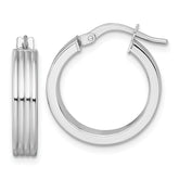 14k White Gold Polished and Grooved 4.00 x 18mm Tube Hoop Earrings