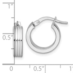 14k White Gold Polished and Grooved 4.00 x 15mm Tube Hoop Earrings