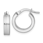 14k White Gold Polished and Grooved 4.00 x 15mm Tube Hoop Earrings