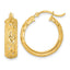 Laser Fancy Round Hoop Earrings in 14K Yellow Gold, 21mm Diamond-Cut - Sophia Jewelers