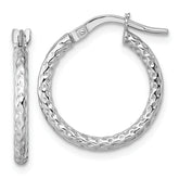 14k White Gold Polished Diamond-cut Textured 2.00 x 18mm Tube Hoop Earrings