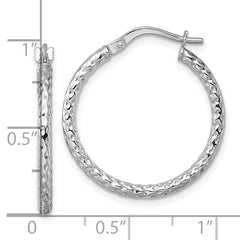 14k White Gold Polished Diamond-cut Textured 2.00 x 23mm Tube Hoop Earrings