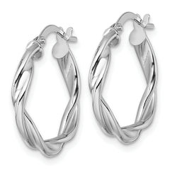 14k White Gold Polished Twisted 2.75 x 20mm Tube Hoop Earrings