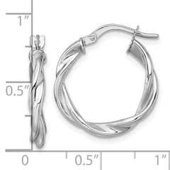 14k White Gold Polished Twisted 2.75 x 20mm Tube Hoop Earrings