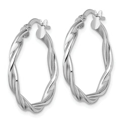14k White Gold Polished Twisted 2.75 x 25mm Tube Hoop Earrings