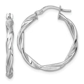 14k White Gold Polished Twisted 2.75 x 25mm Tube Hoop Earrings
