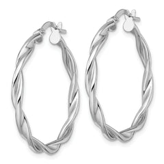 14k White Gold Polished Twisted 2.75 x 30mm Tube Hoop Earrings
