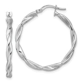 14k White Gold Polished Twisted 2.75 x 30mm Tube Hoop Earrings