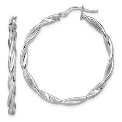 14k White Gold Polished Twisted 2.75 x 35mm Tube Hoop Earrings