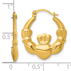 14k Polished 20.00mm Claddagh Hollow Hoop Earrings