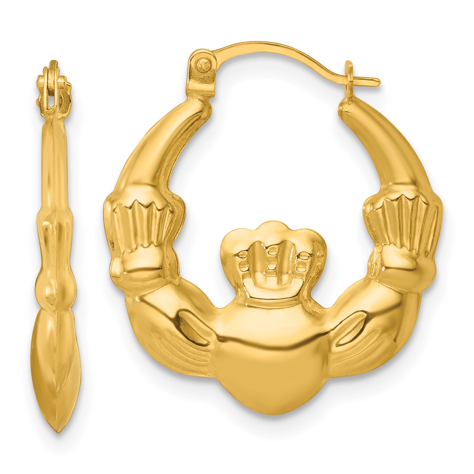 14k Polished 20.00mm Claddagh Hollow Hoop Earrings