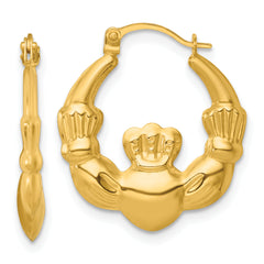 14k Polished 20.00mm Claddagh Hollow Hoop Earrings