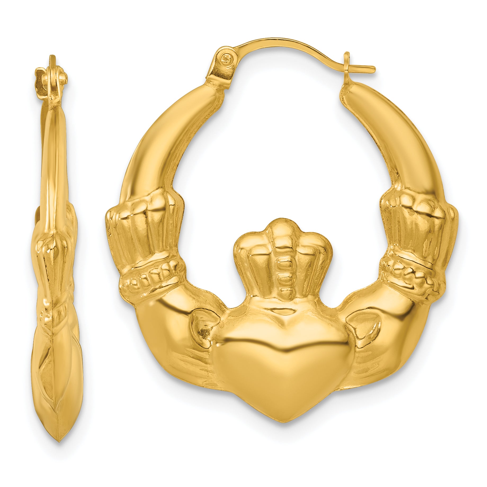 14k Polished 24.00mm Claddagh Hollow Hoop Earrings