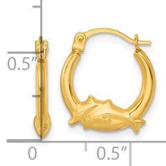 14k Polished Two Dolphins Hollow Hoop Earrings
