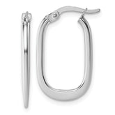 14k White Gold Polished Oval Tapered Tube Hoop Earrings