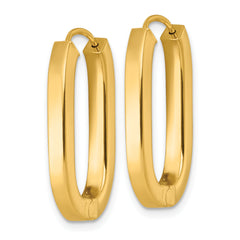 14k Polished 3.25mm Oval Square Tube Hinged Hoop Earrings