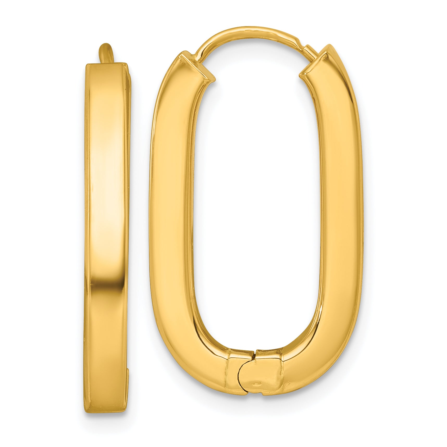 14k Polished 3.25mm Oval Square Tube Hinged Hoop Earrings