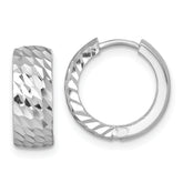14k White Gold Polished 5.0mm Diamond-cut Round Hinged Hoop Earrings