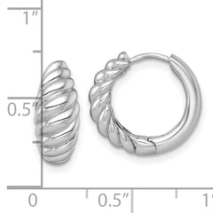 14k White Gold Polished Twisted Tapered Hinged Hoop Earrings