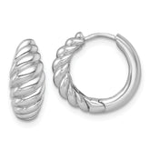 14k White Gold Polished Twisted Tapered Hinged Hoop Earrings