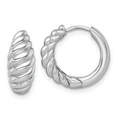 14k White Gold Polished Twisted Tapered Hinged Hoop Earrings